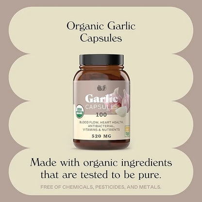 Complete Natural Products Organic Garlic Capsules 520mg Capsules 100 Count