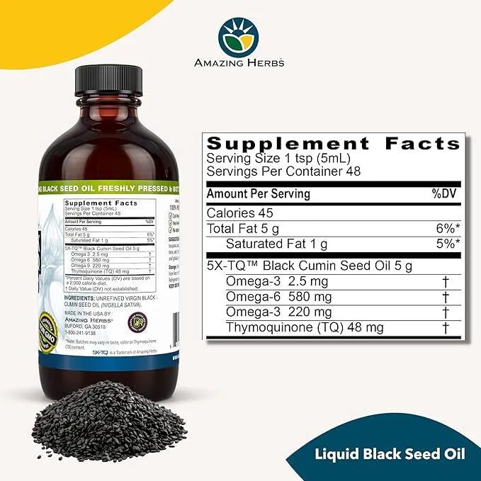 Amazing Herbs Premium Black Seed Oil - Cold Pressed Nigella Sativa Aids in Digestive Health, Immune Support, Brain Functio...
