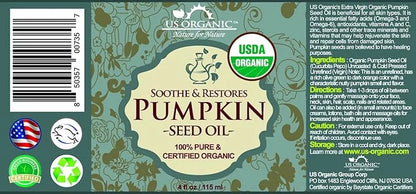 US Organic Pumpkin Seed Oil, USDA Certified Organic,100% Pure & Natural, Cold Pressed Virgin, Unrefined in Amber Glass Bot...