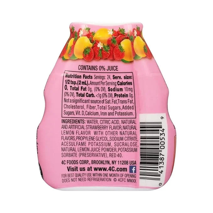 4C Sugar Free A Liquid Water Enhancer 12 Pack, Premium Natural Flavors, 0 Calories (Strawberry Lemonade, 1.62 Ounce (Pack ...