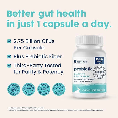 NativePath Daily Probiotic, 10-Strain Custom Blend 82 Billion 45 Count