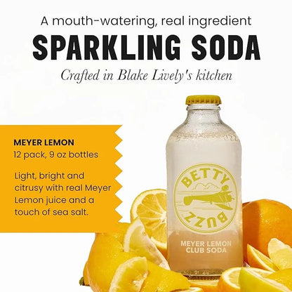 Betty Buzz Meyer Lemon Club Soda, Premium Sparkling Soda by Blake Lively (12 pack) | Natural Flavors & Sweeteners, Only Cl...