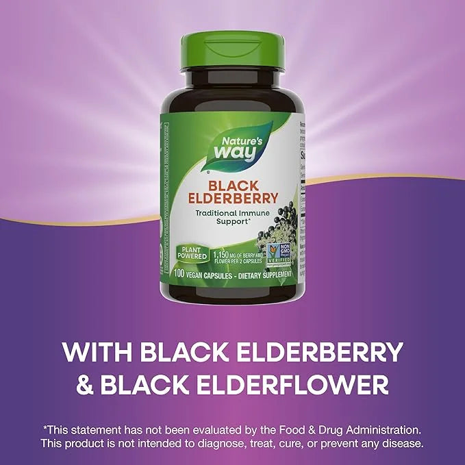 Nature's Way Black Elderberry Supplement, Traditional 100 Capsules