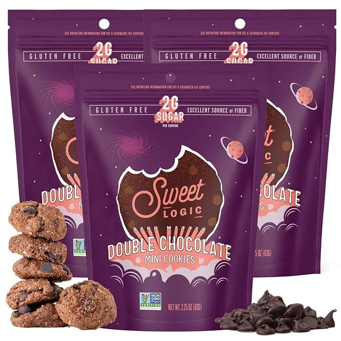 Sweet Logic Mini Cookies - Double Chocolate Brownie Cookies - Nut Free - Gluten Free Snacks - Keto - High Fiber - Non-GMO ...