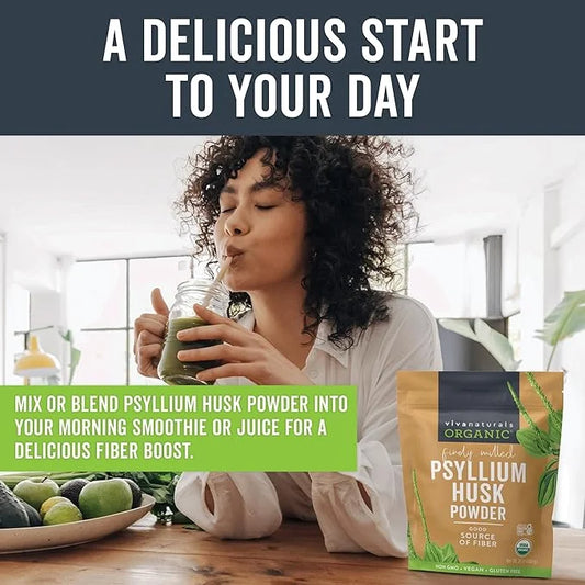 Viva Naturals Organic Psyllium Husk Powder, 24 oz - Finely Ground, Unflavored Plant Based Superfood - Good Source of Fiber...