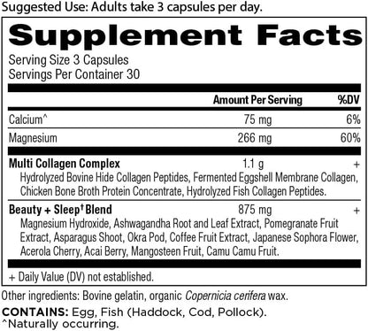 Ancient Nutrition Collagen Pills for Hair, Skin and Nails, Beauty + Sleep 90 Ct, Collagen Supplement + Magnesium, Supports...
