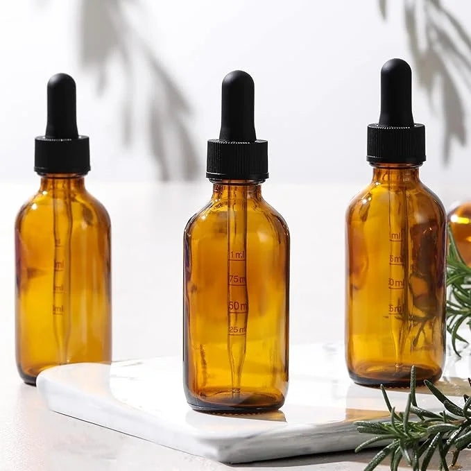 4 Pack 1 oz Glass Dropper Bottles with Measured Dropper - 30ml Dark Amber Tincture Bottles with Graduated Calibrated Glass...