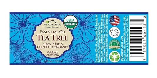 US Organic 100% Pure Tea Tree Essential Oil, Steam Distilled, USDA Certified Organic, for Hair, Skin, Scalp, Foot, Toenail...