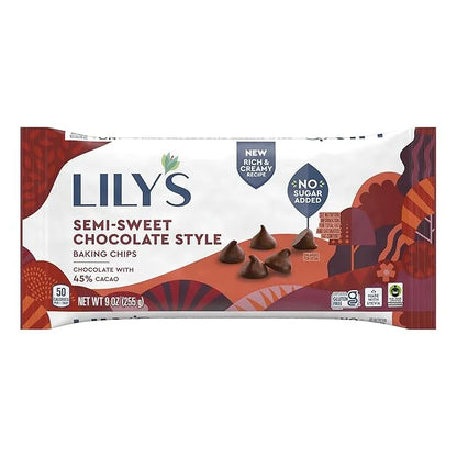 LILY'S Semi-Sweet Chocolate Style No Sugar Added, Baking Chips Bag, 9 oz - Product Image
