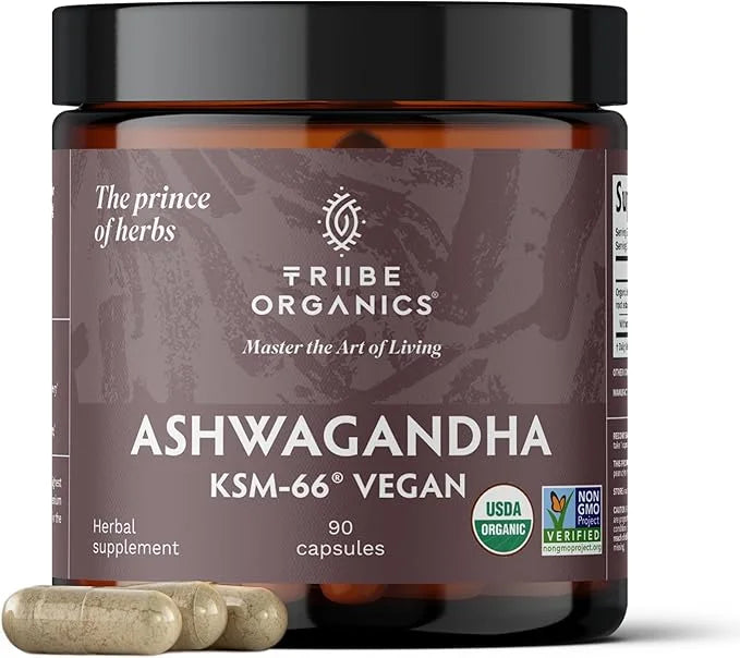 TRIBE ORGANICS Vegan Ashwagandha KSM 66 600mg of KSM66 for 90 Capsules