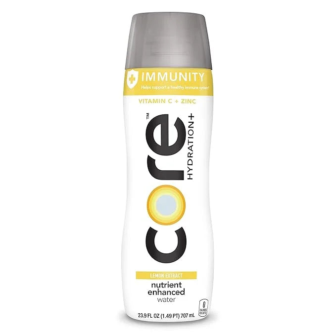 CORE Hydration+ Immunity, Lemon Extract Nutrient Enhanced Water with Vitamin C and Zinc, 23.9 Fl Oz Bottle (Pack of 12) - ...