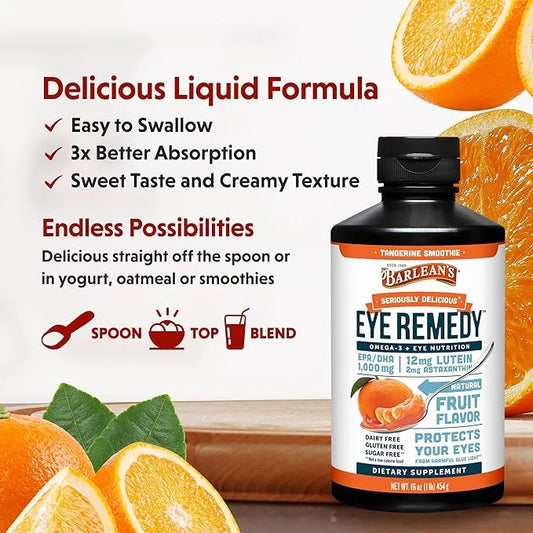 Barlean's Eye Remedy Supplement, Tangerine Flavored Fish Oil Liquid with Lutein, Astaxanthin and Zeaxanthin,1,000mg Omega ...