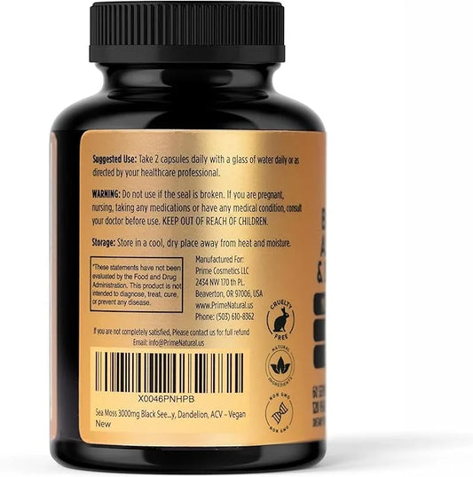 Sea Moss 3000mg Black Seed Oil 2000mg Ashwagandha 1000mg Turmeric 1000mg Bladderwrack 1000mg Burdock 1000mg Manuka 120 Cap...