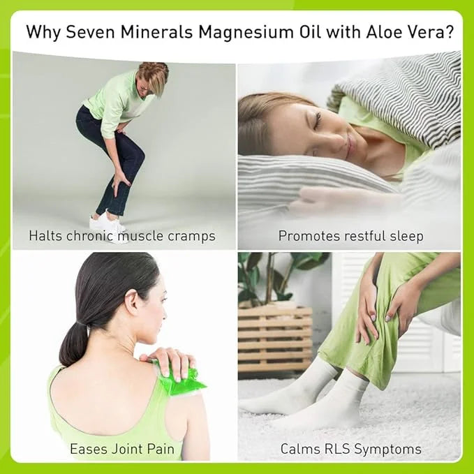 Seven Minerals, Magnesium Oil Spray with Aloe Vera - Less Itchy - Use as Magnesium Spray Deodorant - Made in USA - Get Hea...