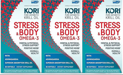 Kori Stress & Body Adaptogen Supplement Ashwagandha/Omega-3 Fatty 80 softgels 3)