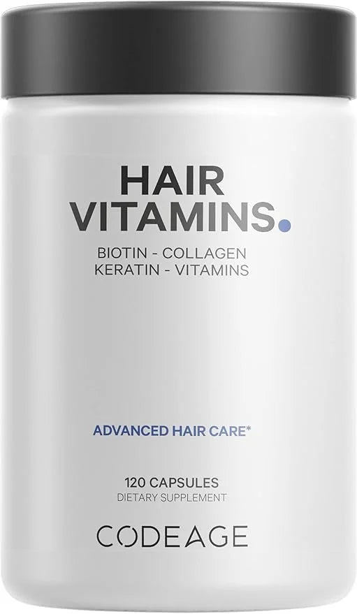Codeage Hair Vitamins 10000 mcg Biotin, Keratin, Collagen, Vitamin A, B12, C, D3, E, Zinc, Turmeric, Probiotics, Enzymes, ...