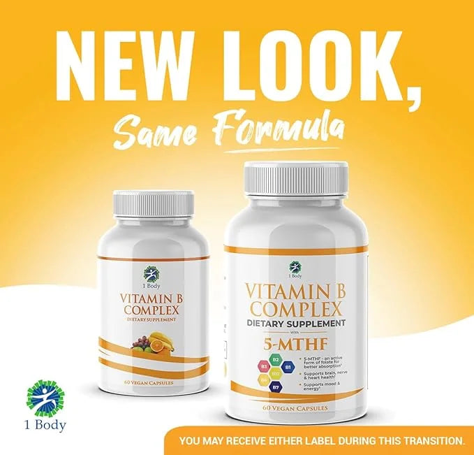 1 Body Vitamin B Complex 3 5-MTHF Folate B1, B2, B2, B5, B5, B6, B6, Methyl B12, Niacin,