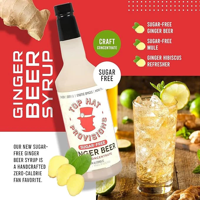 Top Hat Keto Sugar Free Diet Ginger Beer Syrup - Made with Organic Monk Fruit – Zero Sugar Ginger Syrup for Soda Makers - ...