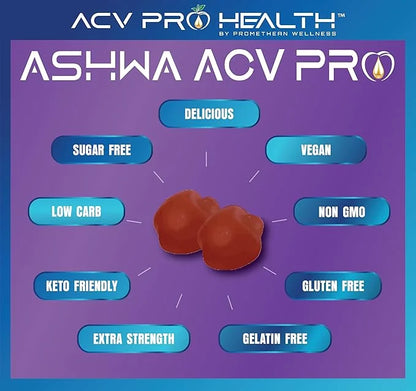 Ashwa ACV Pro Health - Sugar Free Apple Cider Vinegar Gummies, Ashwagandha Gummies, Advanced Keto ACV Gummies, Ashwagandha...
