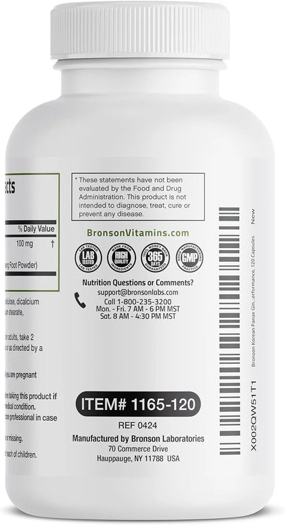 Bronson Korean Panax Ginseng Supports Energy, 120 Capsules