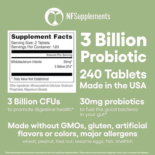 Bifidobacterium Infantis Probiotic Supplement 240 Tablets 3 Billion CFU Probiotics for Men & Women Supports Intestinal Dig...