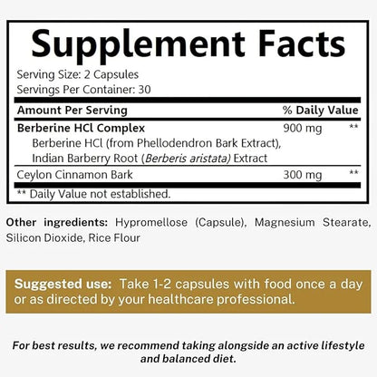 Berberine 1200mg HCL Plus Ceylon Cinnamon Capsules - Metabolic & Immune Support Berberine Supplement, AMPK Metabolic Activ...