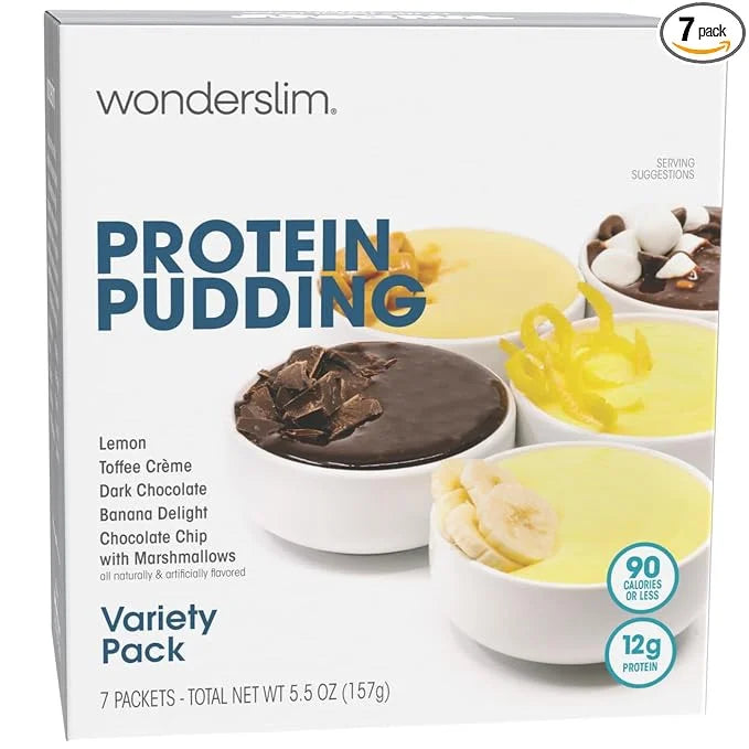 WonderSlim Protein Pudding Mix, Variety Pack, 12g Protein, Gluten Free (7ct) - Product Image
