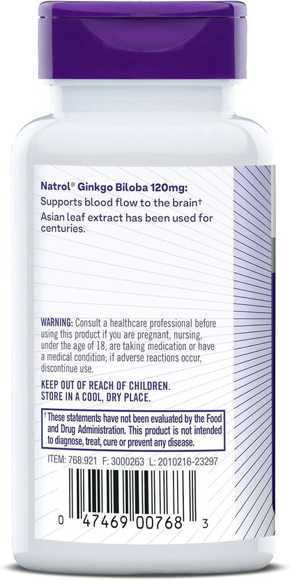 Natrol Brain Health Ginkgo Biloba 120mg, 60 Capsules, 60 Day
