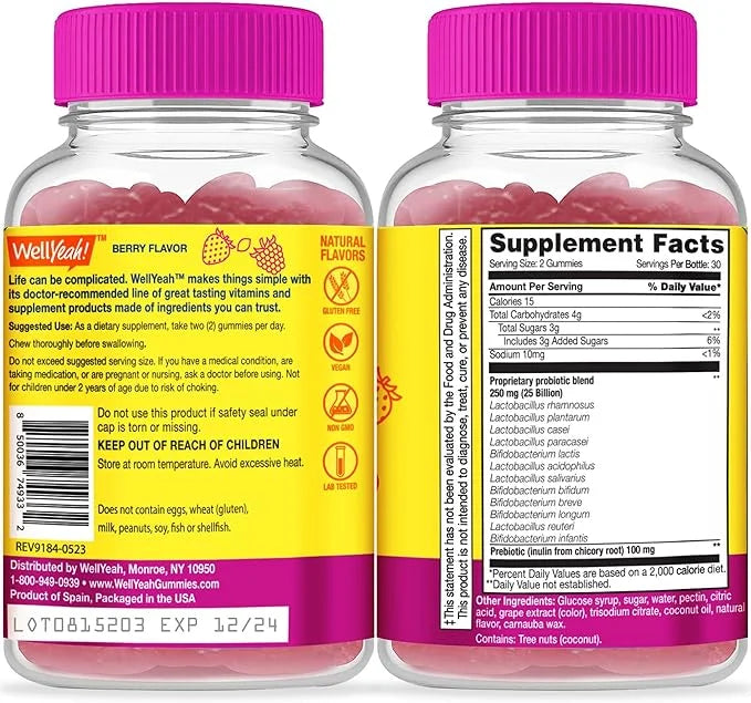 (2 Pack 25 Billion Probiotics + 12 Strains 60 Gummies