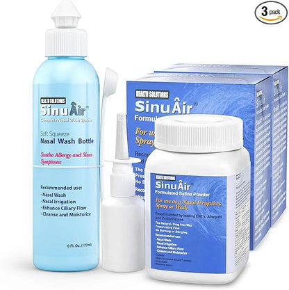 SinuAir 3-Piece Nasal Irrigation Bundle 2-Pack Powdered (200g) and