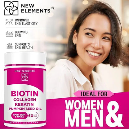 Biotin Supplement 10000mcg with Collagen Peptides Keratin and Pumpkin Seed Oil for Hair Skin and Nails | Hair Growth Suppl...