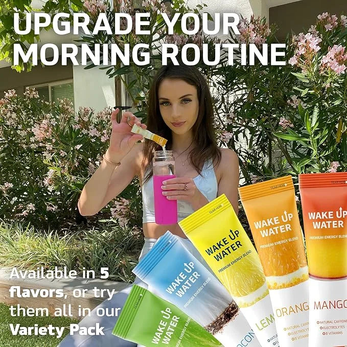 Wake Up Water - Energy + Hydration Sugar Free 15 Pack, Coconut Flavor - Energy Drink Powder, Electrolytes Powder Drink, Na...