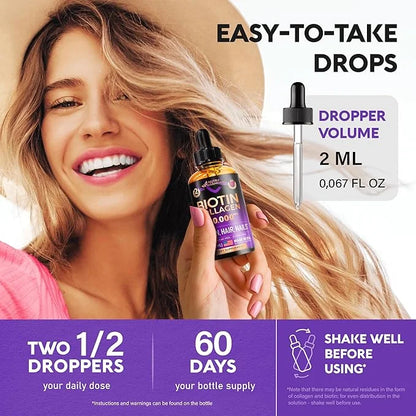 Liquid Biotin & Collagen - Vitamins for Hair Growth Support for Women & Men - Extra Strength 60000 mcg Drops - B7 Suppleme...