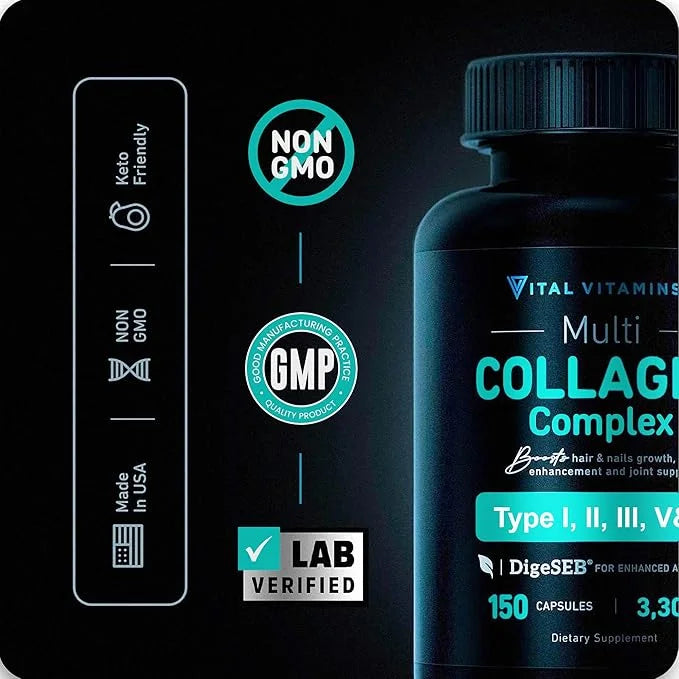 Vital Vitamins Multi Collagen Peptides (2-Pack) - for Women & Men - Hydrolyzed Types I, II, III, V, X - Grass-Fed, Non-GMO...