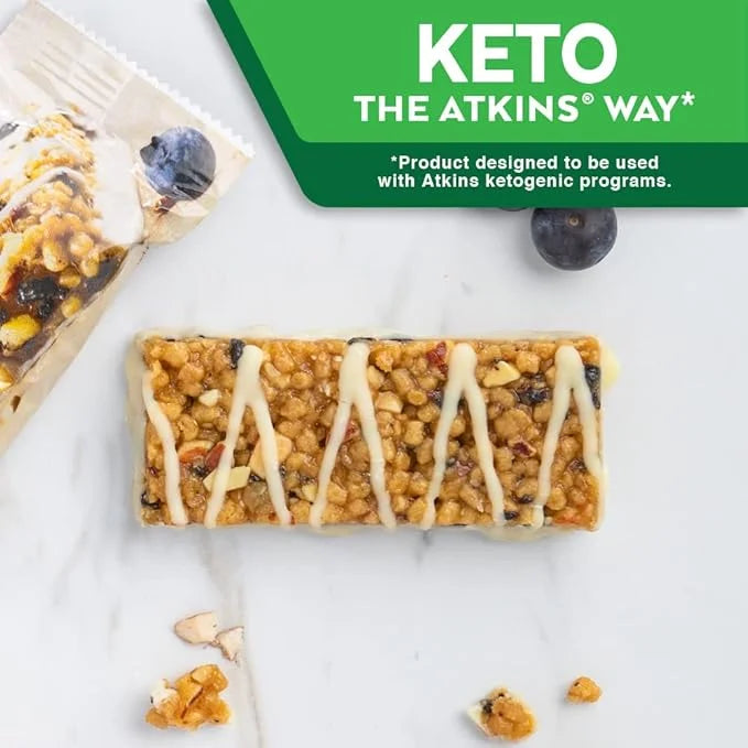 Atkins Blueberry Greek Yogurt Protein Meal Bar, High Fiber, 15g Protein, 3g Sugar, 5g Net Carbs, Meal Replacement, Keto Fr...
