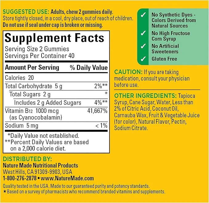 Nature Made Energy B12 1000 mcg, 80 Gummies, 40 Day