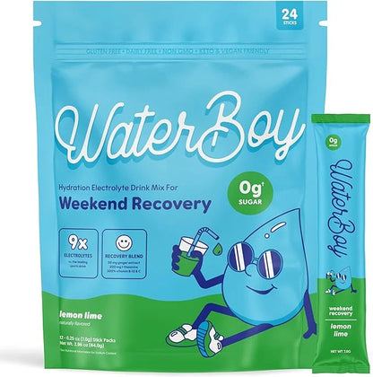 Waterboy Weekend Recovery | 3,200mg Electrolyte Powder Packets | Ginger + L-Theanine + Vitamins | No Sugar, All Natural, G...