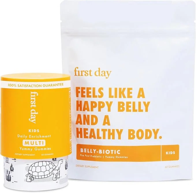 FIRST DAY Kids Daily Multivitamin + Tribiotic Gummies – Vitamin A, D3, B6, B12, C, Pre+, Post+, Probiotics & More to Suppo...
