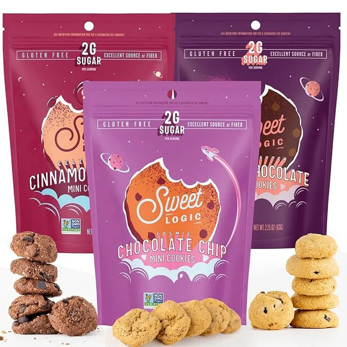 Sweet Logic Mini Cookies - Variety Pack - Double Chocolate Brownie, Cinnamon Churro Snickerdoodle, Chocolate Chip - Nut Fr...