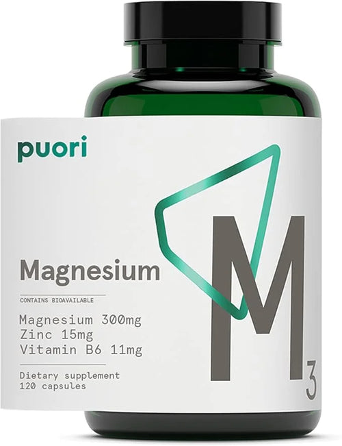 Puori Organic Magnesium Zinc Supplement 300mg - 120 Vegan M3 Complex B6