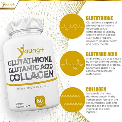 Young+ Glutathione, Glutamic Acid and Collagen. 1000mg, 60 60 Capsules