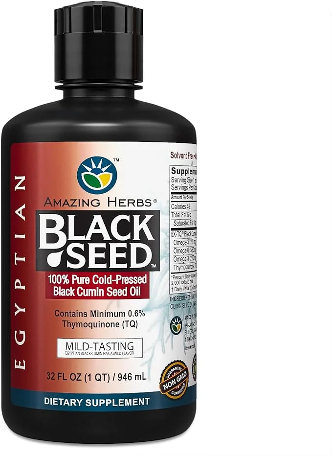 Amazing Herbs Egyptian Black Seed Oil - Gluten Free, Non GMO, Cold Pressed Nigella Sativa Aids in Digestive Health, Immune...
