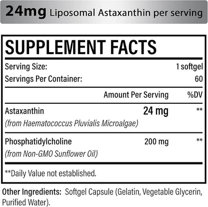 Liposomal 24mg Astaxanthin for MAX Absorption, 180 Softgels