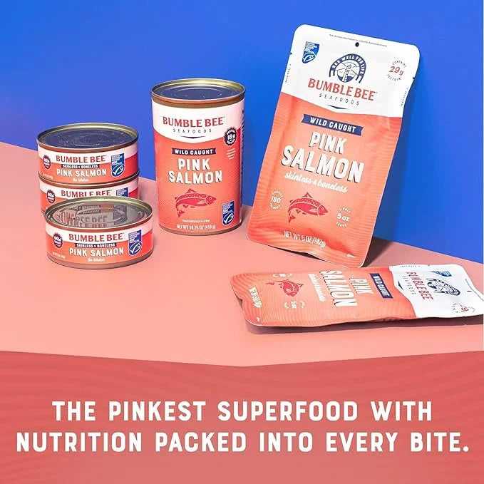 Bumble Bee Canned Pink Salmon, 14.75 oz Can - Premium Wild Caught Salmon with Skin & Bones - 18g Protein per Serving - MSC...