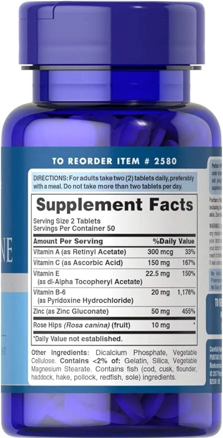 Puritan's Pride Zinc for Acne Skin Formula with Vitamins C, B-6, A, and E for Men and Women, Dietary Supplement for Clear ...