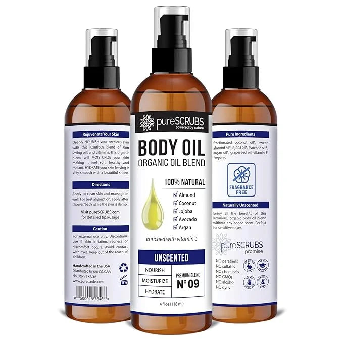 pureSCRUBS Ultra Moisturizing Unscented Body Oil Spray for Dry Skin, Massage, Stretch Marks, Organic Super Blend of Jojoba...