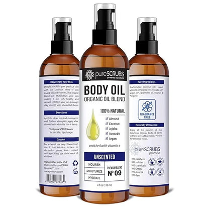 pureSCRUBS Ultra Moisturizing Unscented Body Oil Spray for Dry Skin, Massage, Stretch Marks, Organic Super Blend of Jojoba...
