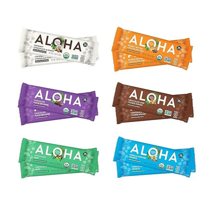 ALOHA Organic Plant Based Protein Bars - 6 Flavor Variety Pack - 12 Count, 1.9oz Bars - Vegan Snacks, Low Sugar, Gluten-Fr...