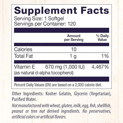 Healthy Origins Vitamin E, 1,000 IU 120 Softgels