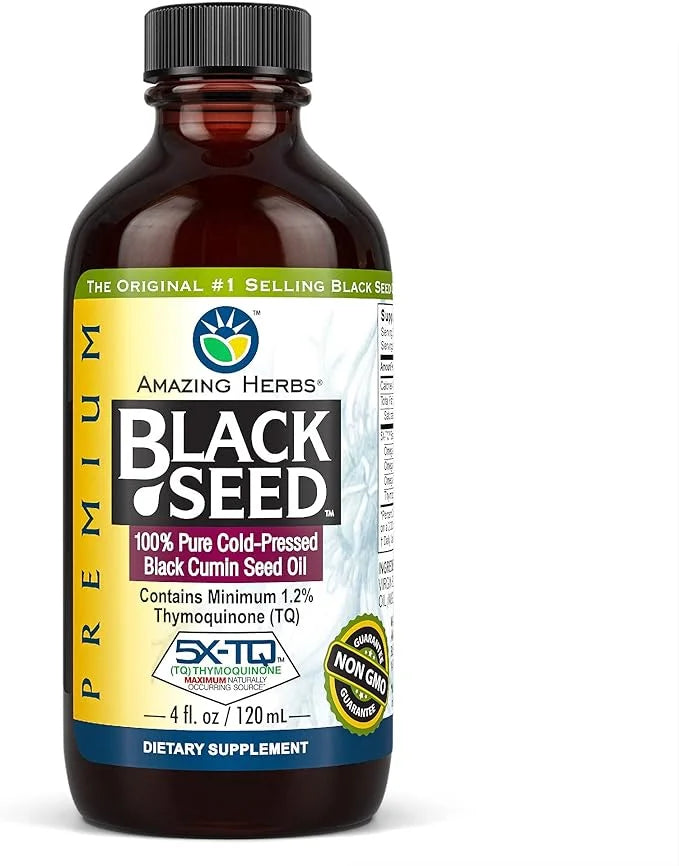 Amazing Herbs Premium Black Seed Oil - Cold Pressed Nigella Sativa Aids in Digestive Health, Immune Support, Brain Functio...
